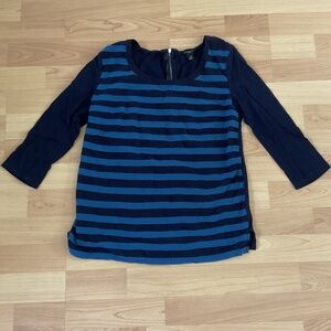 Ann Taylor Women's Blue Striped 3/4 Sleeve Shirt